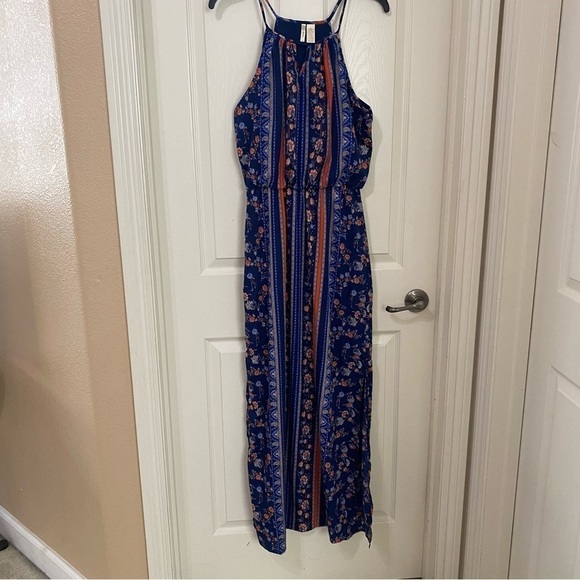 Japna Womens Size 4 Blue Halter Style Pull On Floral Paisley Print Maxi Dress - Picture 6 of 9